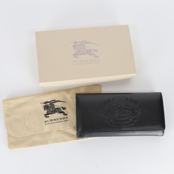 BURBERRY Black Wallet Leather Crest Embossed Leather Clutch - Picture 1 of 6
